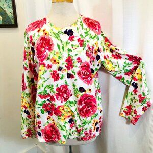Charter Club Woman Floral Cardigan Cotton Blend Plus Size